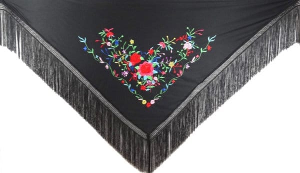 MANTON ; CHALE ; TRIANGLE NOIR BRODE MULTICOLOR