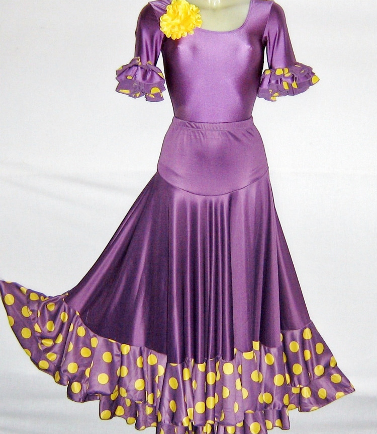 ENSEMBLE JUPE A BASQUE +BODY LILAS AVEC VOLANT A POIS JAUNE
