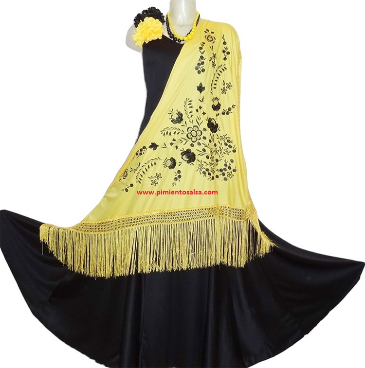 MANTON ; CHALE ; TRIANGLE  JAUNE BRODE NOIR