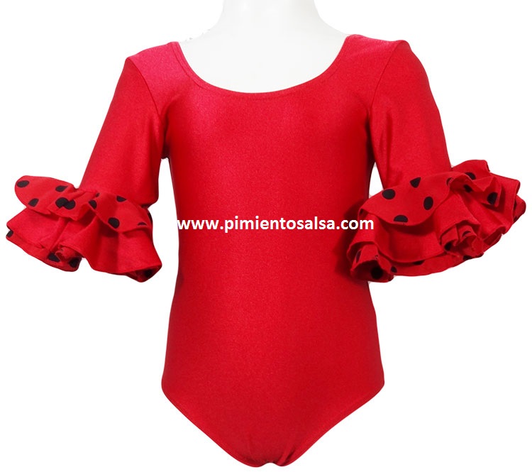 BODY FILLETTE ROUGE AVEC PETIT POIS NOIR