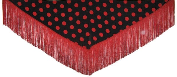 MANTON ; CHALE ; TRIANGLE ,NOIR A POIS ROUGE ET FRANGES ROUGE