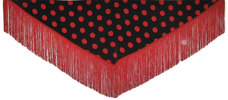 MANTON ; CHALE ; TRIANGLE ,NOIR A POIS ROUGE ET FRANGES ROUGE