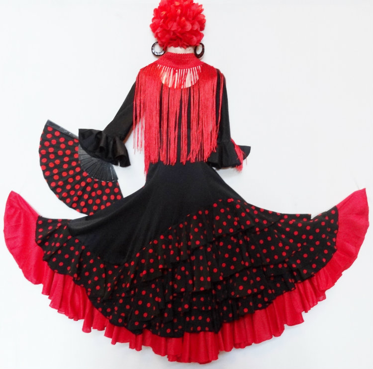 JUPE FLAMENCO OU SEVILLANE NOIR A POIS ROUGE – Image 4