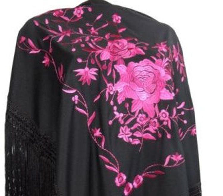 MANTON,CHALES ,TRIANGLE NOIR BRODE FUSHIA