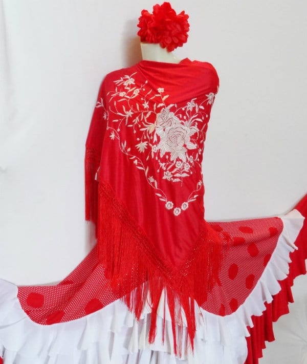 MANTON ; CHALE ; TRIANGLE ROUGE BRODE BLANC