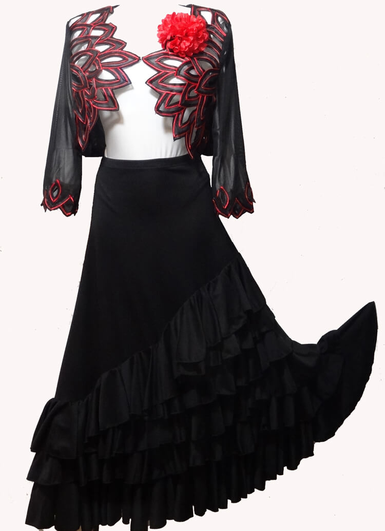 JUPE FLAMENCO NOIR OU ROUGE 4VOLANTS – Image 3